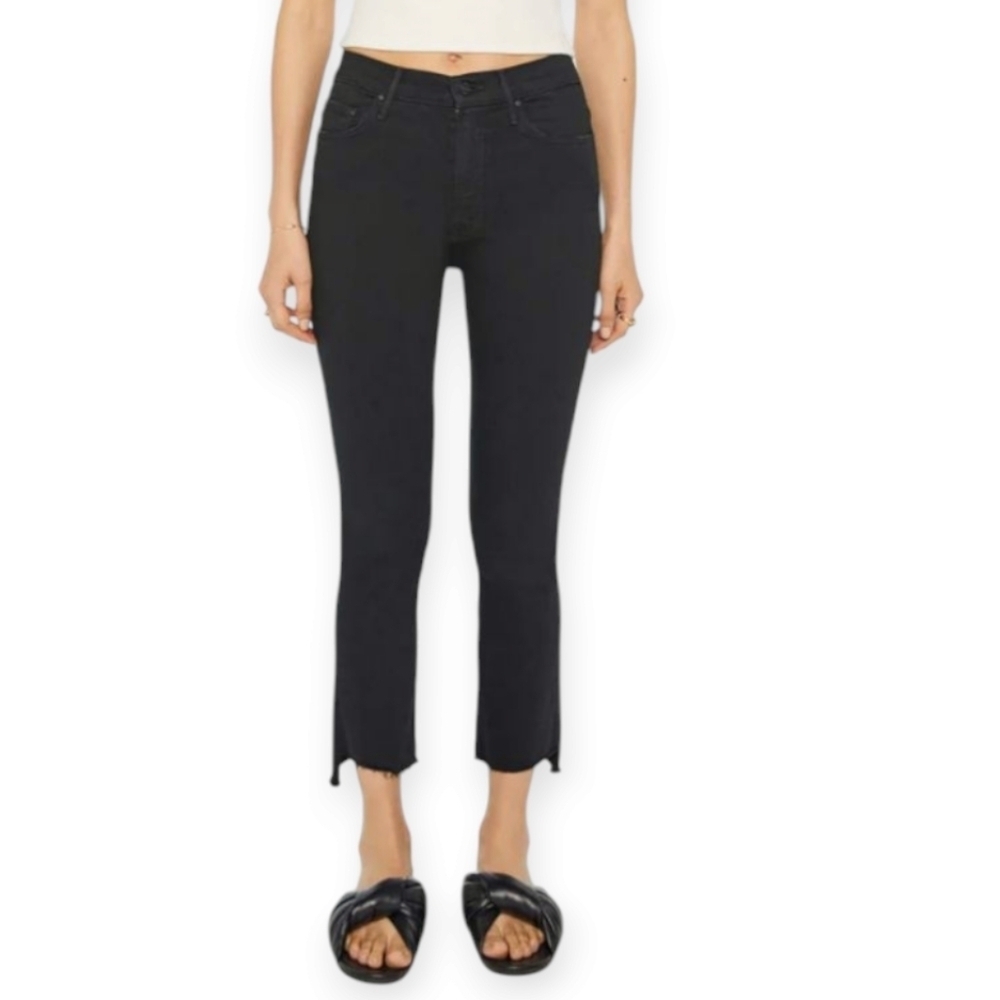 Mother Insider Crop Step Fray Hem Bootcut Jeans in Not Guilty Black Size 24